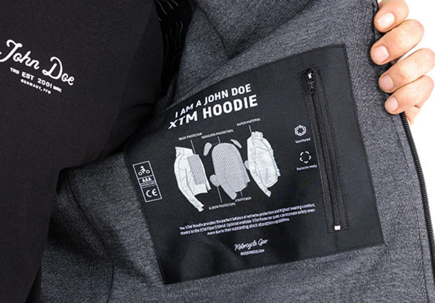 John Doe Hoodie V3 Softshell Rip-Stop, grey, Black, 2XL