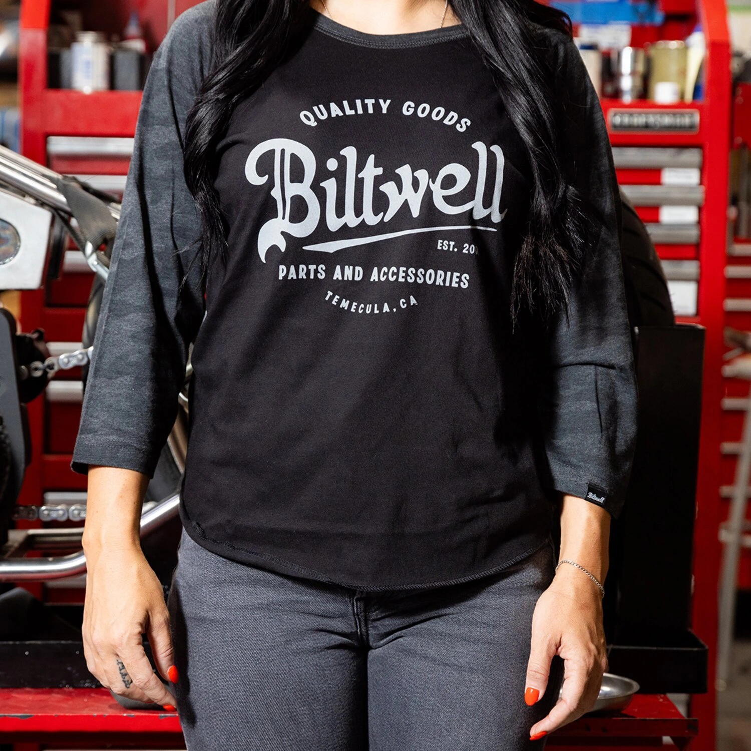 Biltwell Script baseball female shirt, Black, S