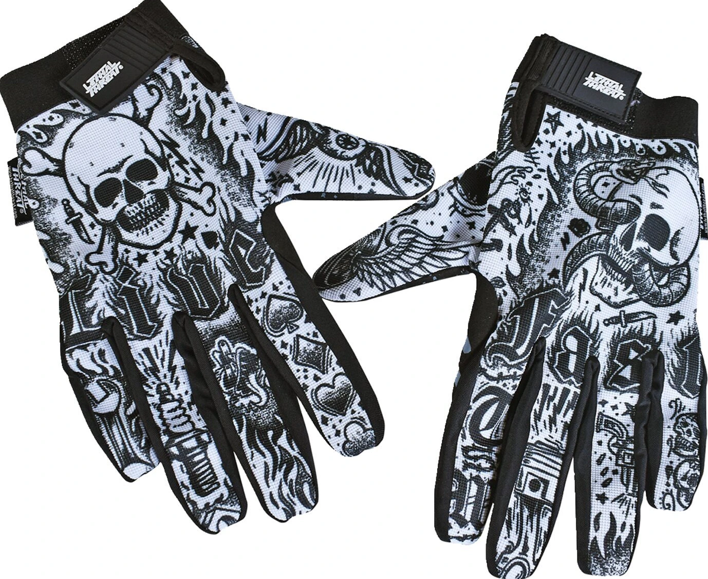 Lethal Threat Tattoo gloves black white, M