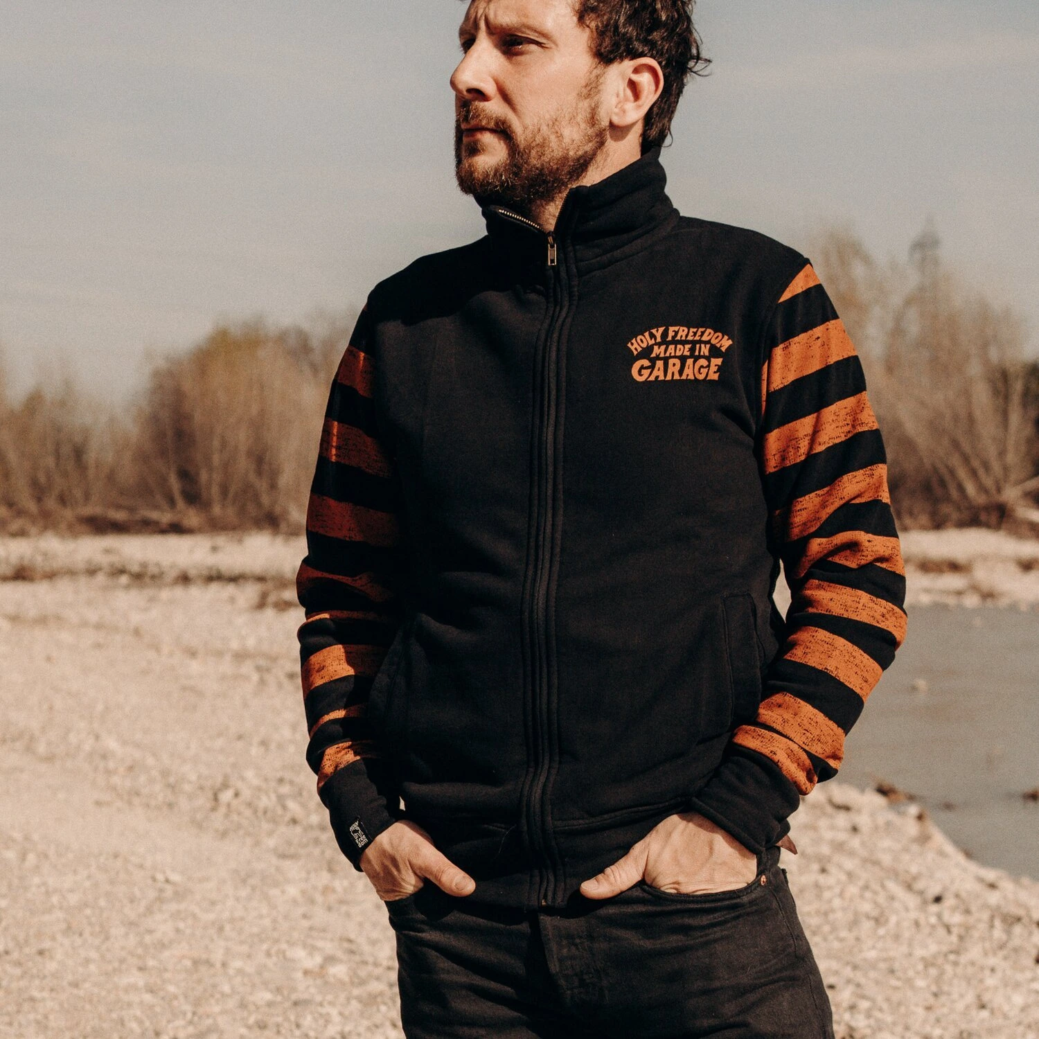 Holy Freedom Garage zip sweatshirt, Orange, black, M