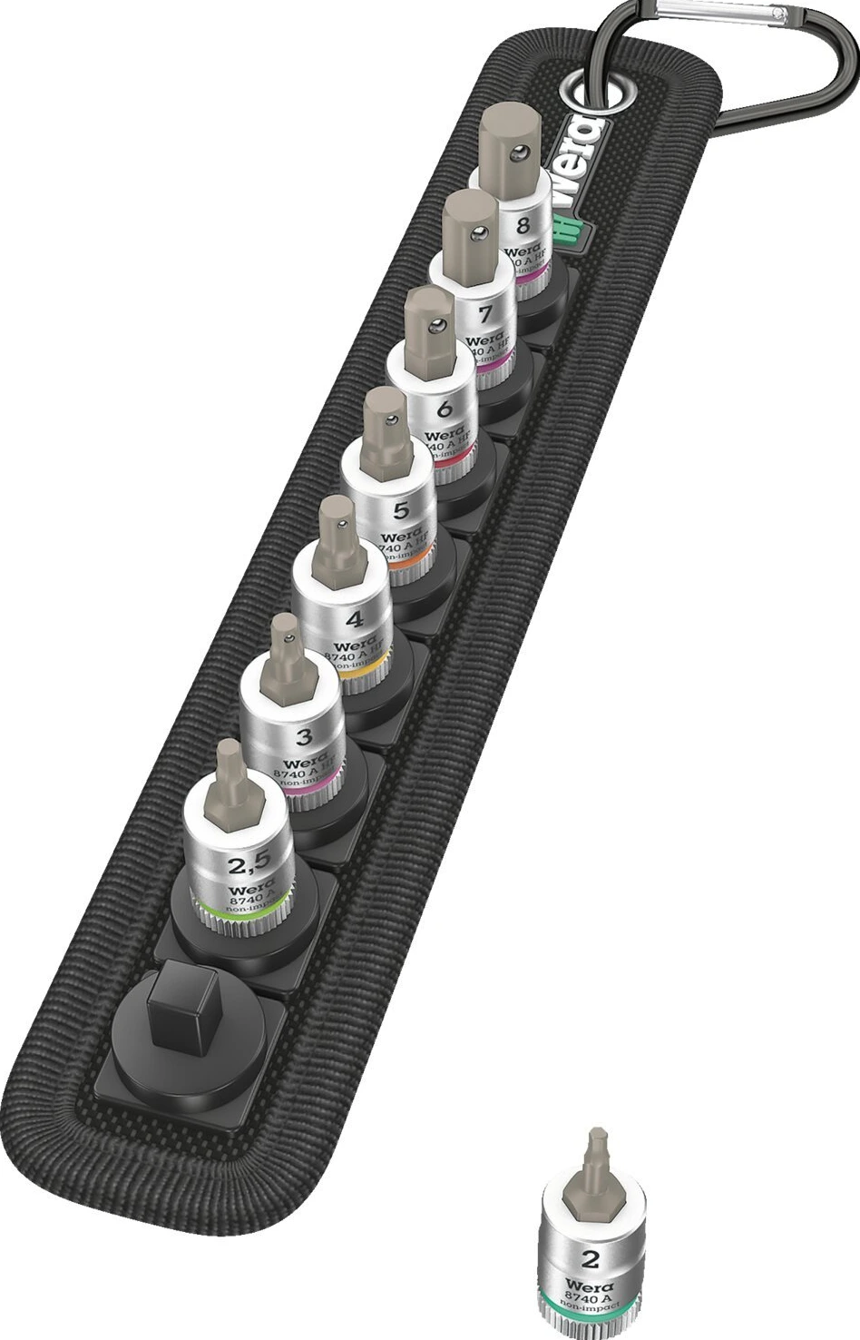 Wera socket belt with 3/8" drive Hex socket bits - US sizes, Black