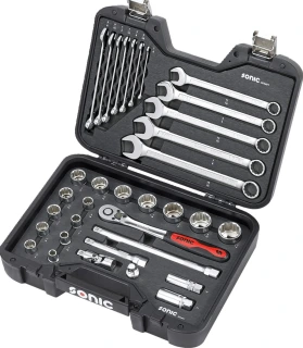 Sonic, combination socket/wrench set 1/2'', 34-piece. US/SAE