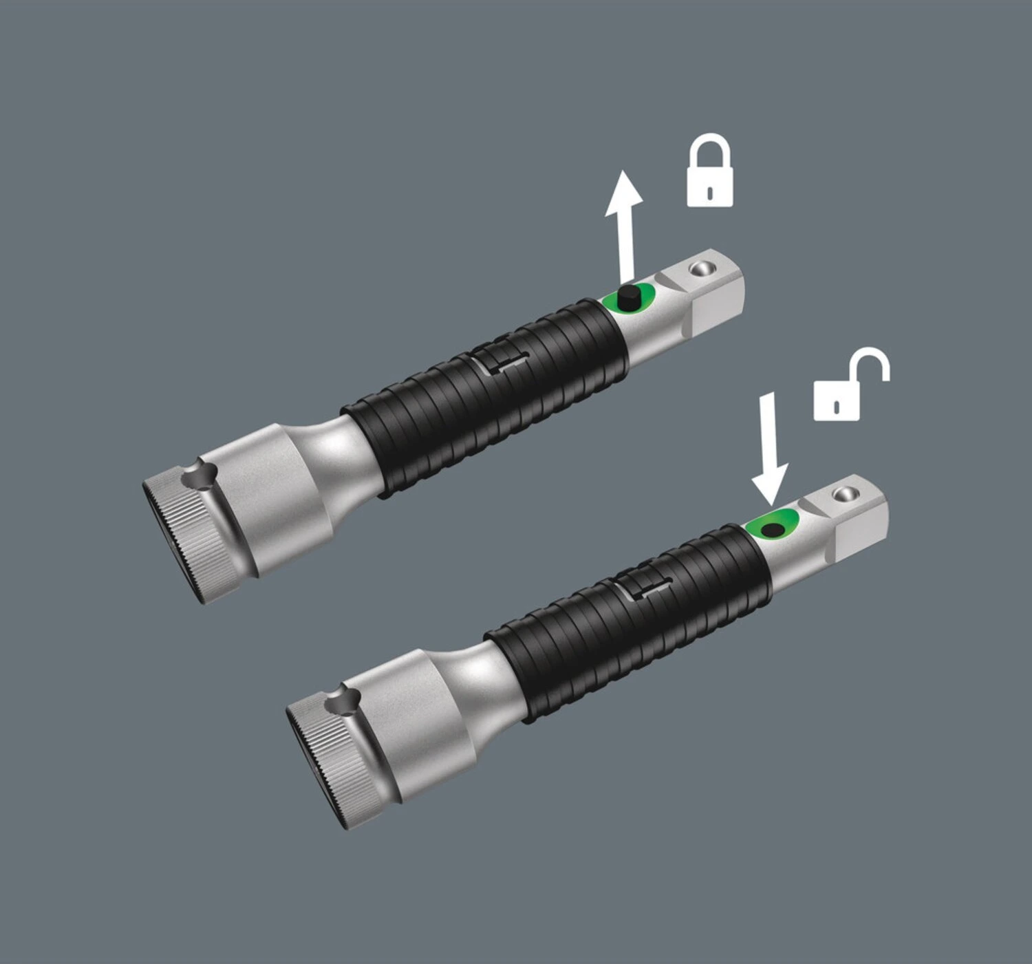 Wera Zyklop 1/2" flexible lock long extension 250mm, Chrome