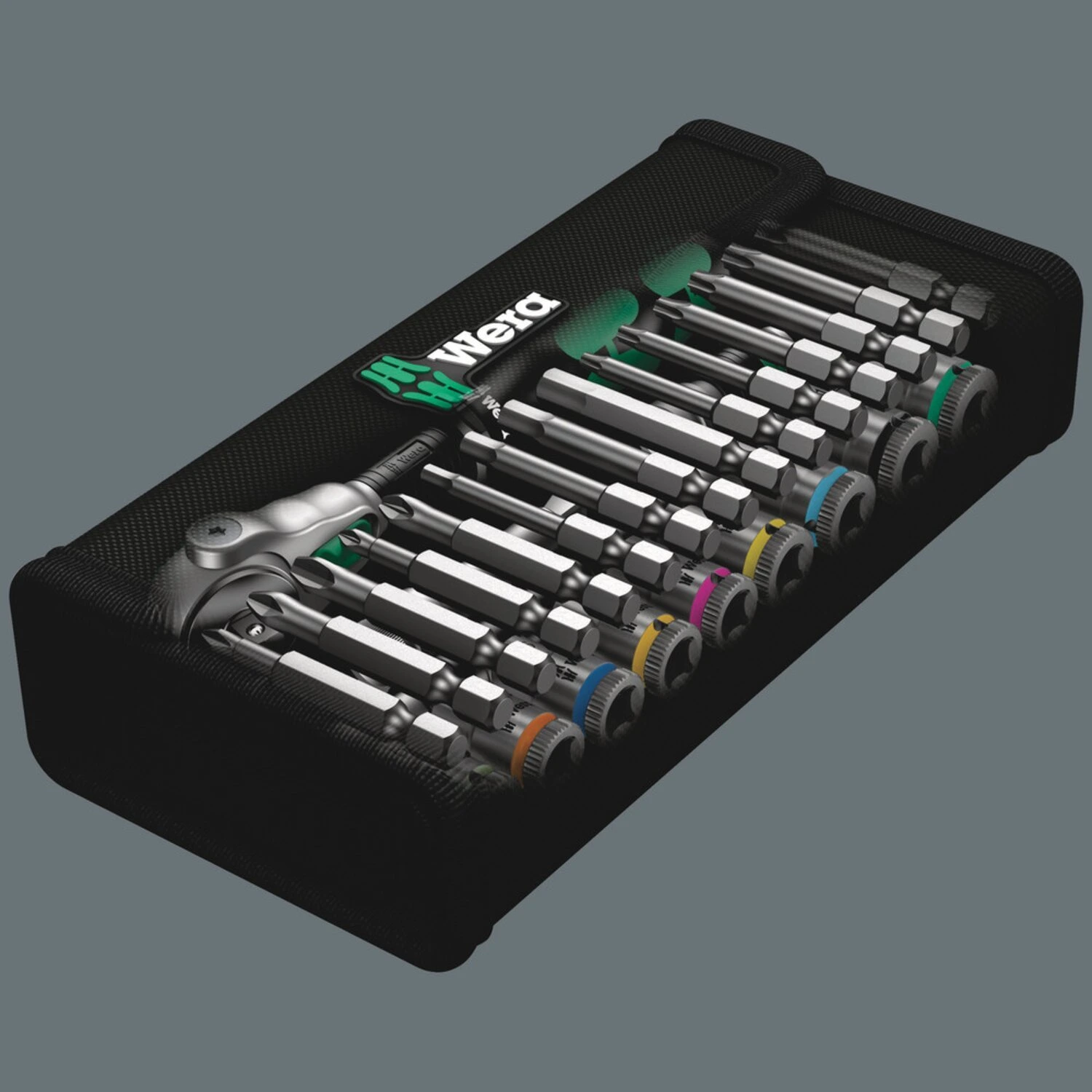 Wera Zyklop ratchet kit 28 pcs. 1/4" drive Metric sizes, Green, 152 mm, Chrome