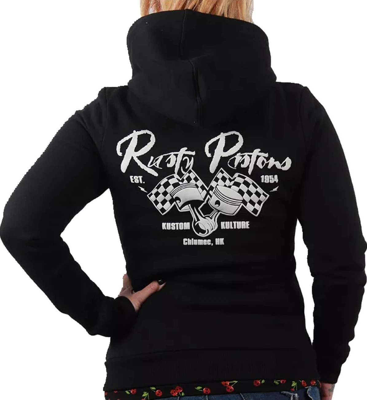 Rusty Pistons Turner female zip hoodie, Black, red, XS