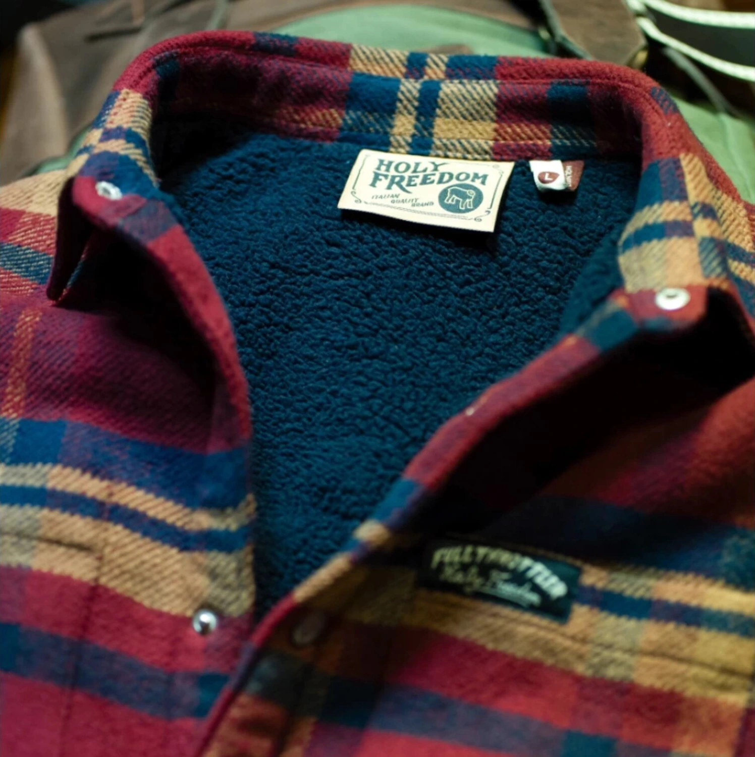 Holy Freedom Redford lined shirt, Red, L