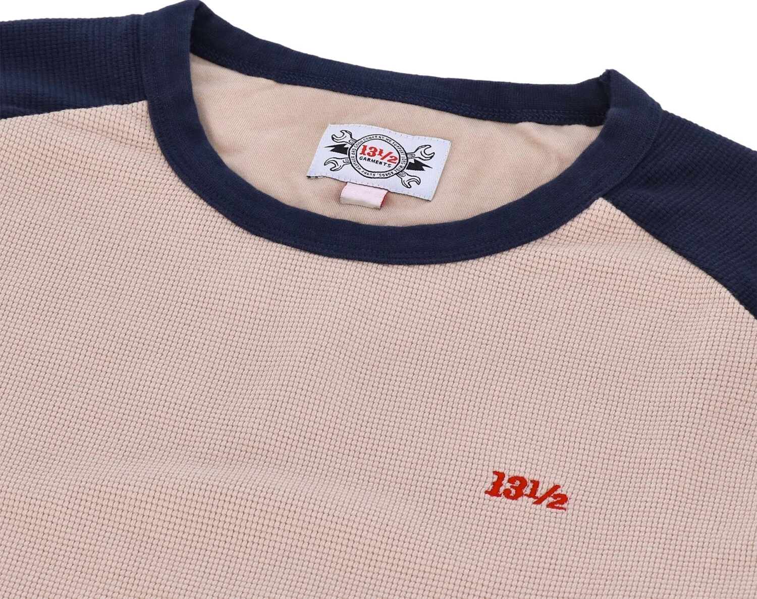 13 1/2 Waffle jersey, sand, navy, L