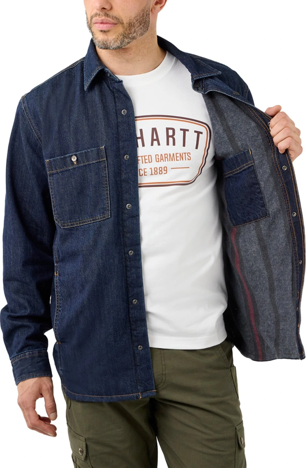 Carhartt Denim Fleece lined shirt glacier, Blue, S