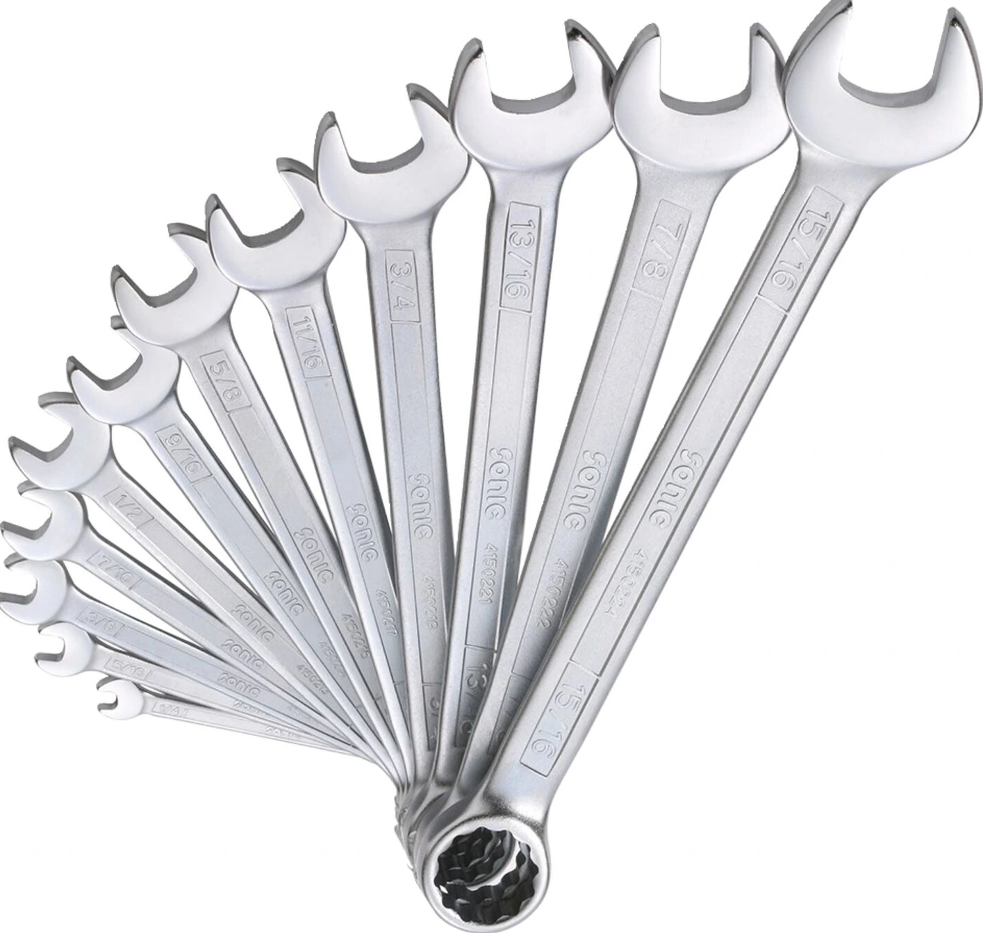 Sonic, open/box end wrench set. 12-piece. US/SAE