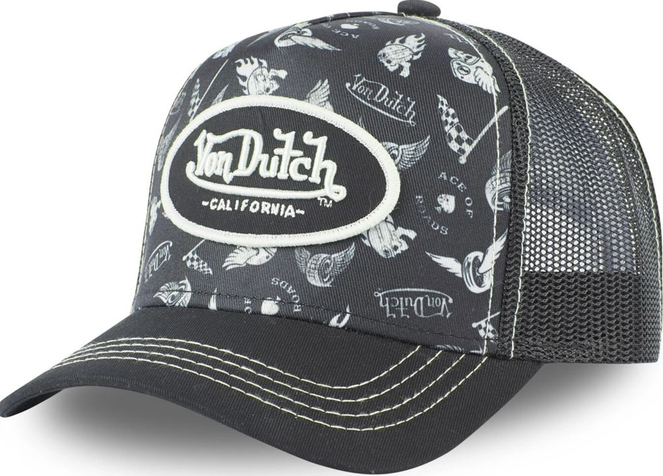 Von Dutch Lifestyle cap graphic design, Black, white