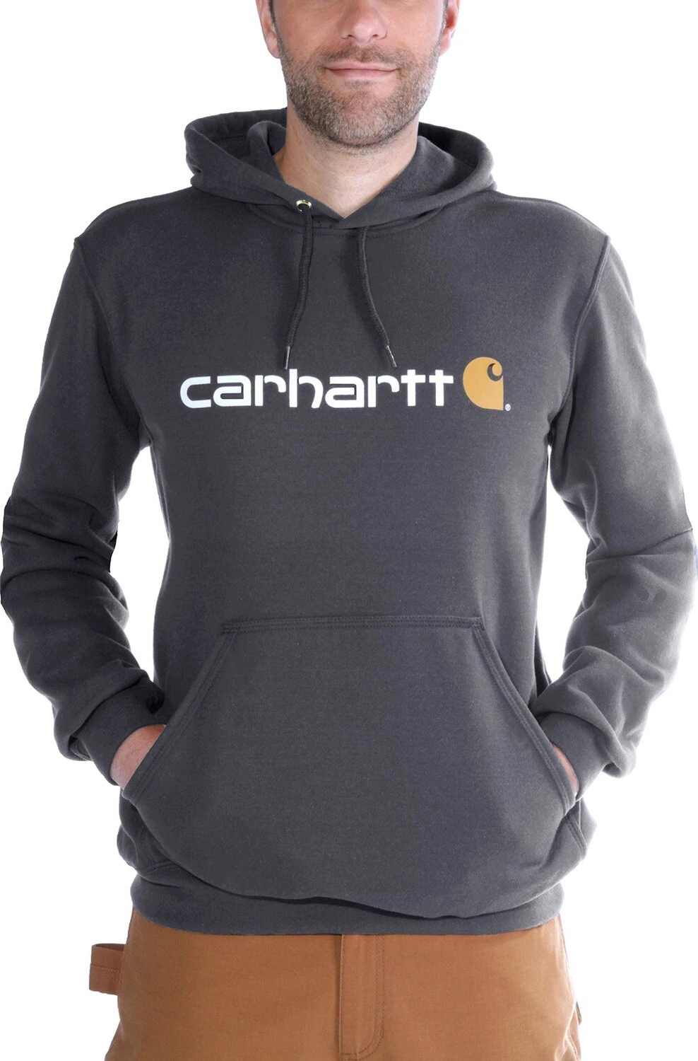 Carhartt Signature logo hoodie carbon heather, Gray, M
