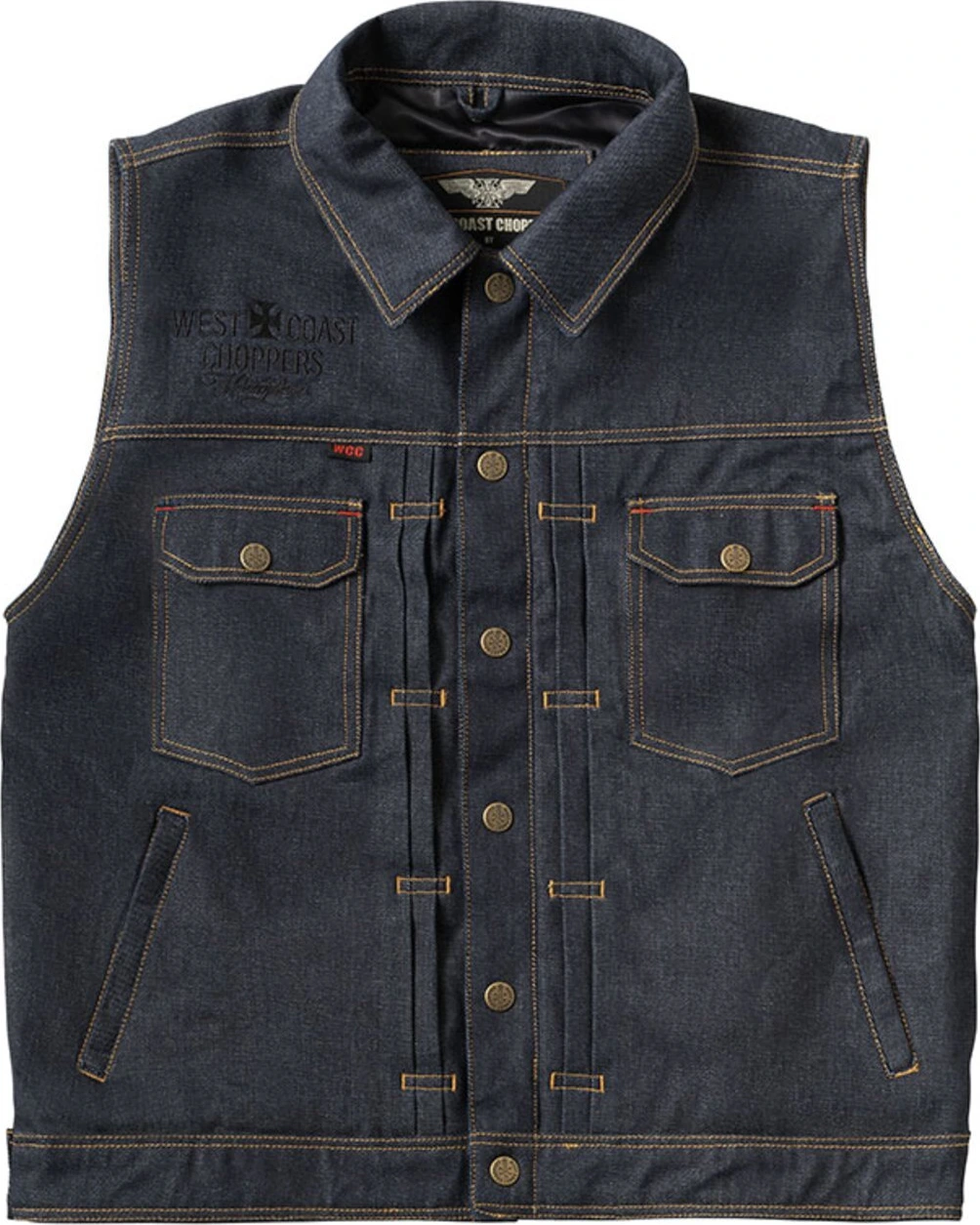 WCC x 13 1/2 Dominator RAW denim riding vest, Blue, S