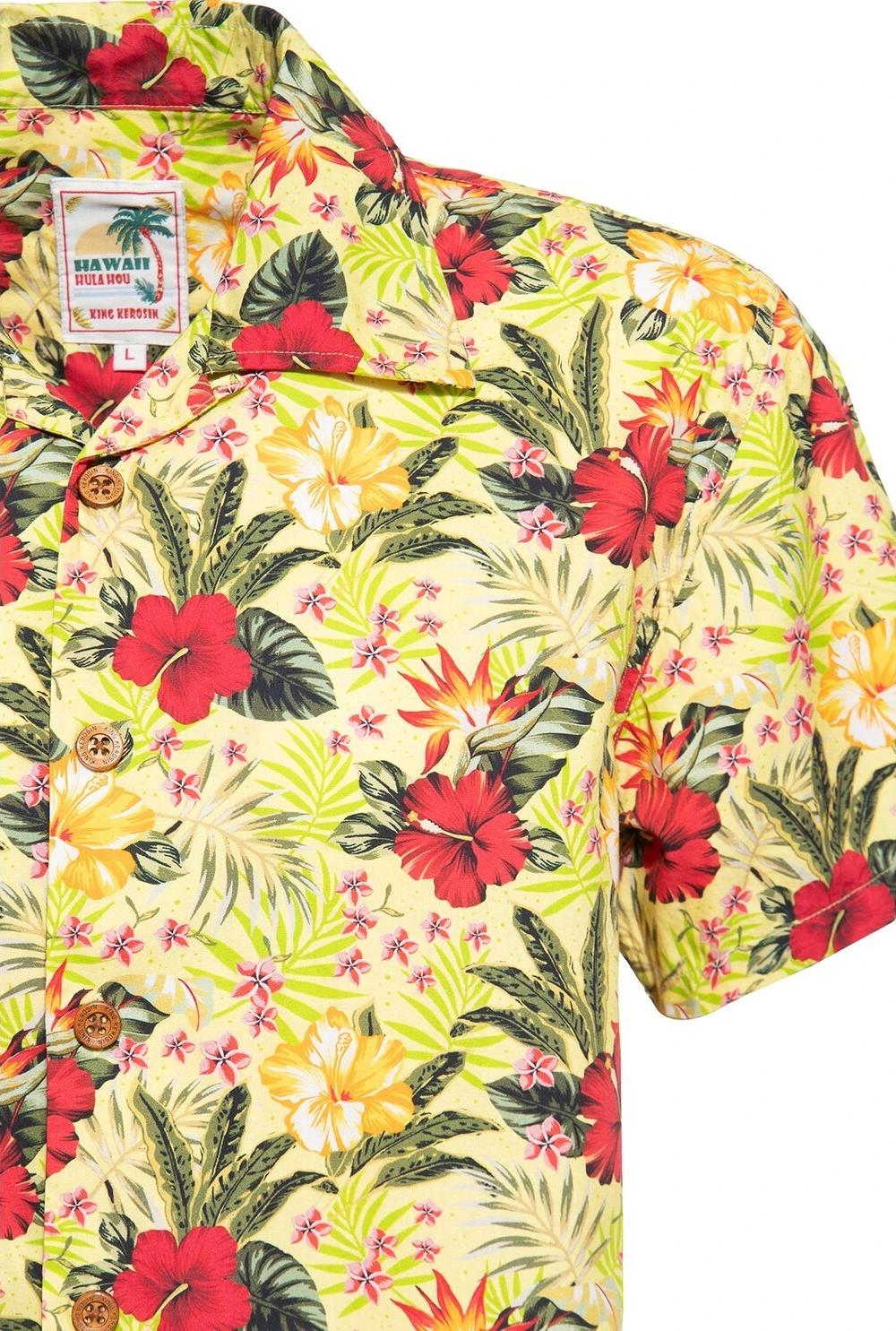 King Kerosin AOP Tropical Hawaiian Style Shirt Blazing Yello, Yellow, S