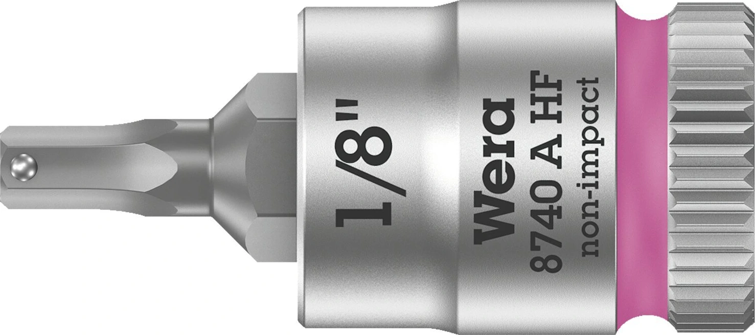 Wera Zyklop 1/4" Hex socket bit w/ holding function US sizes, 28 mm, Brushed