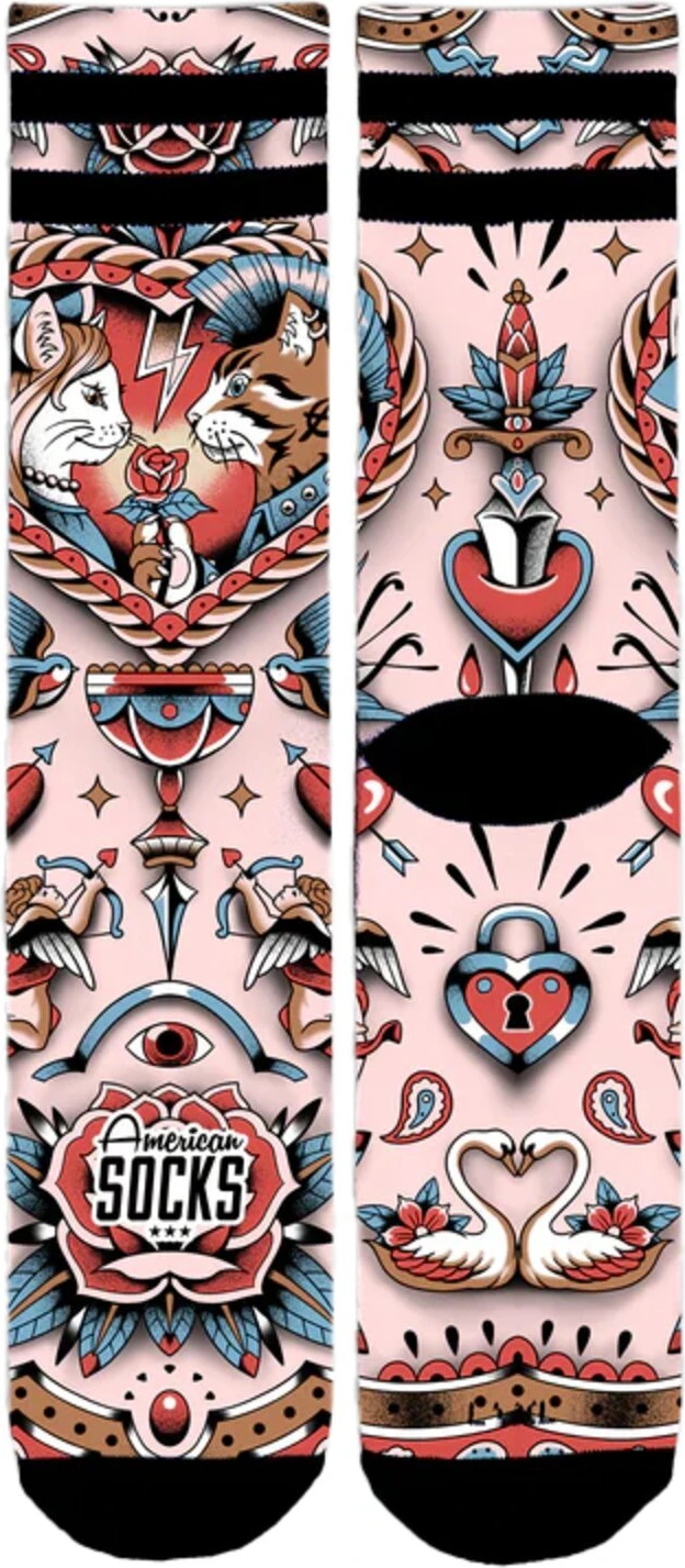 American Socks Feline Hearts Signature socks, Pink, S/M