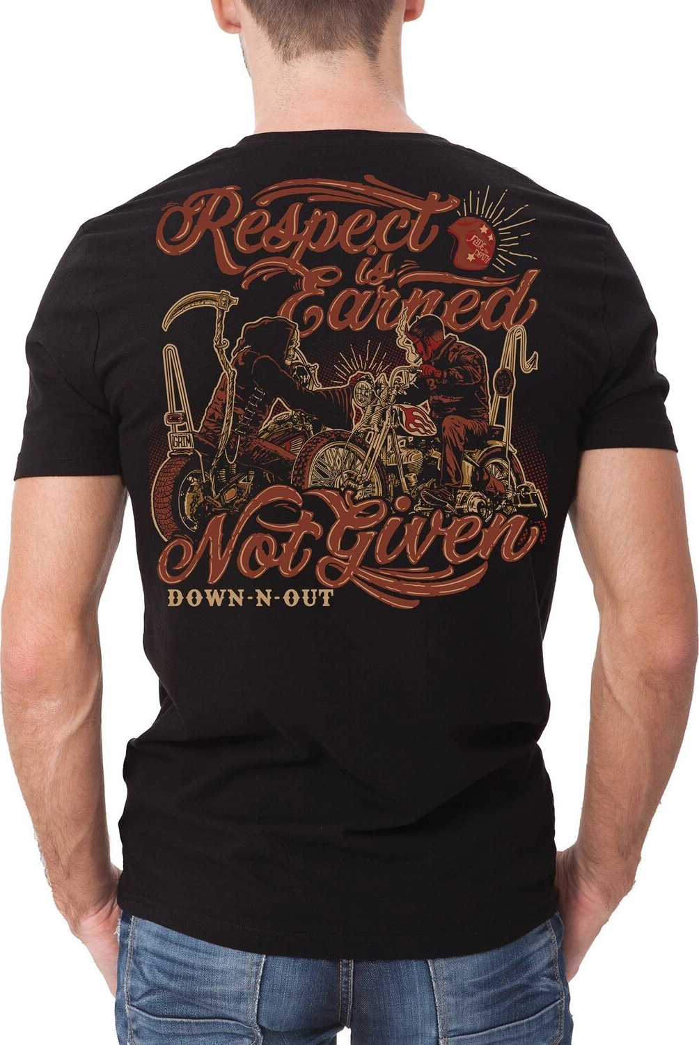 Down-N-Out Respect Is Earned T-shirt, Black, XL