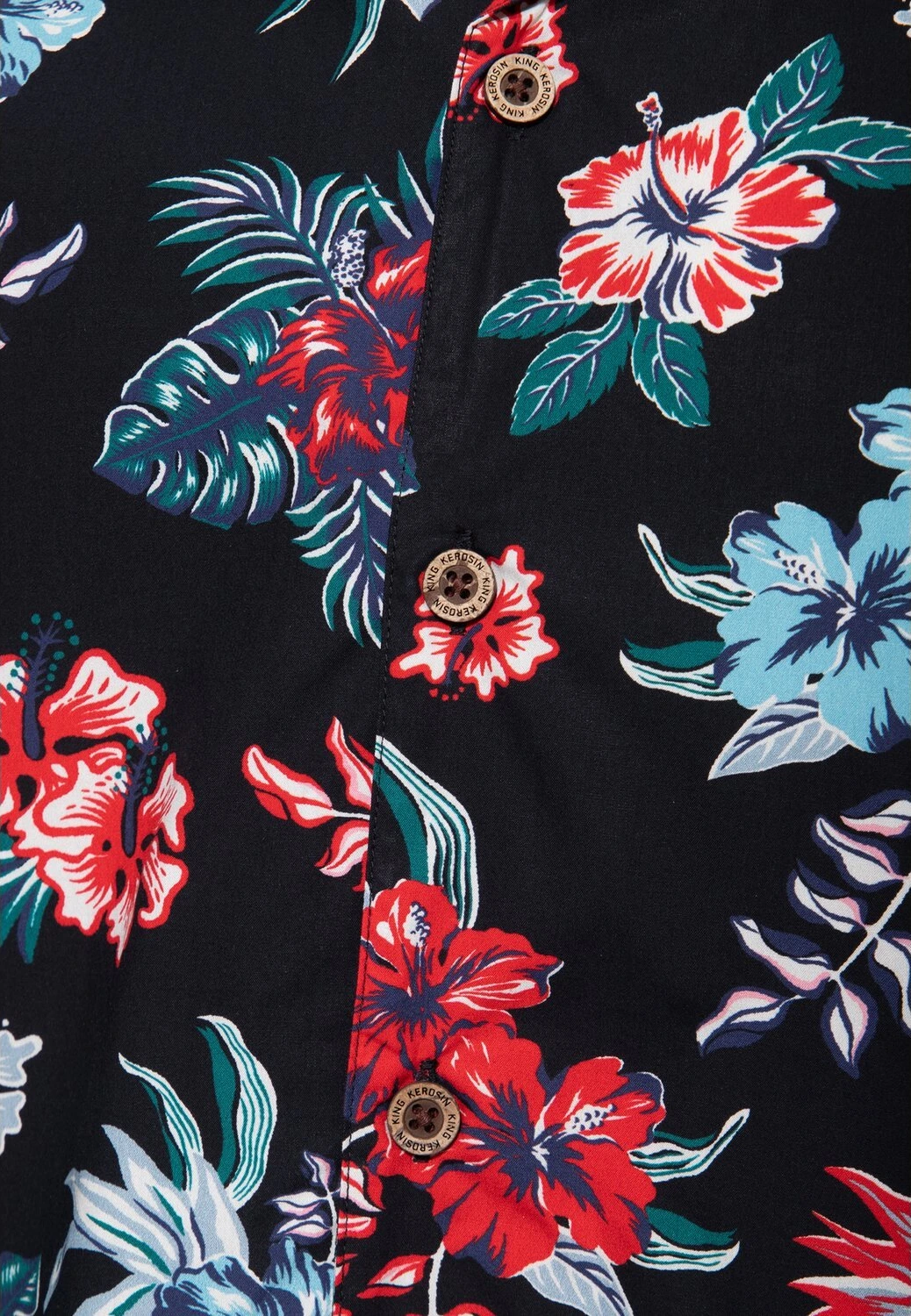 King Kerosin Hibiscus Hawaii shirt, Black, L