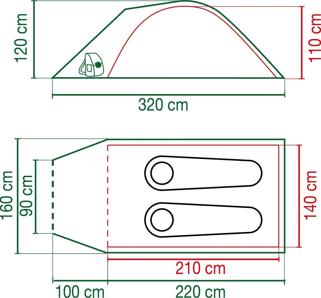 Coleman Darwin 2+ tent, dark grey, army Green, Green