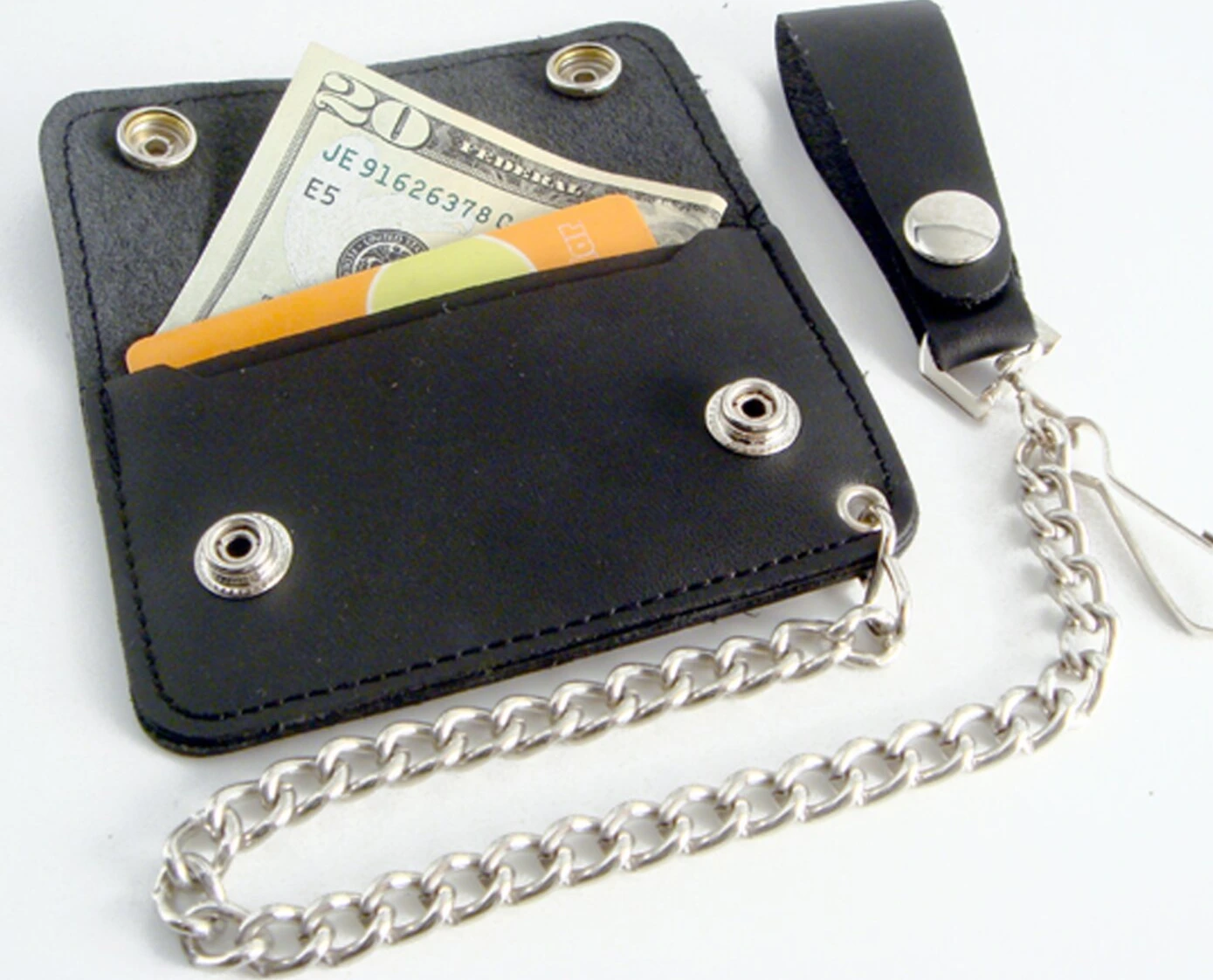 Amigaz Black Leather Biker Chain Wallet Jr, storm grey black tracker