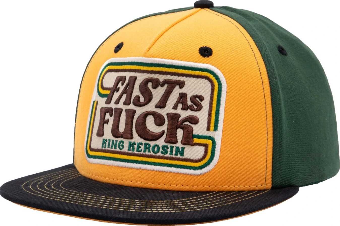 King Kerosin Fast As Fuck flat cap, black, Yellow