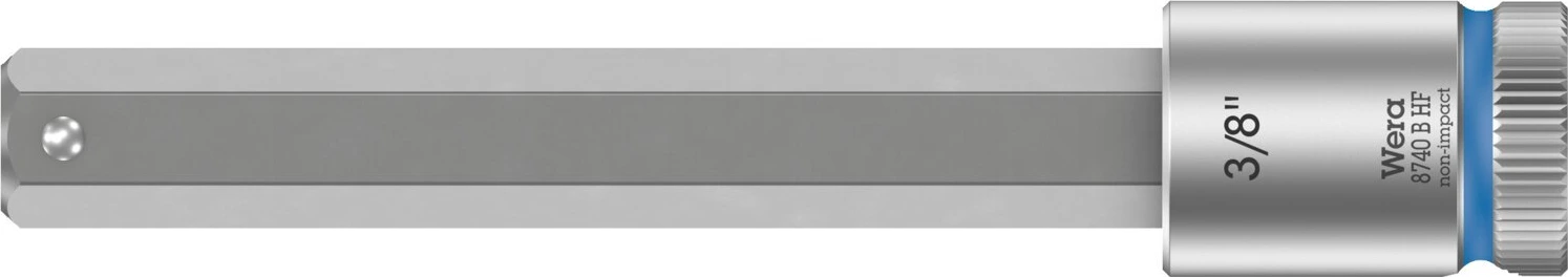 Wera Zyklop 3/8" Hex socket bit w/ holding function US sizes, 100 mm, Brushed