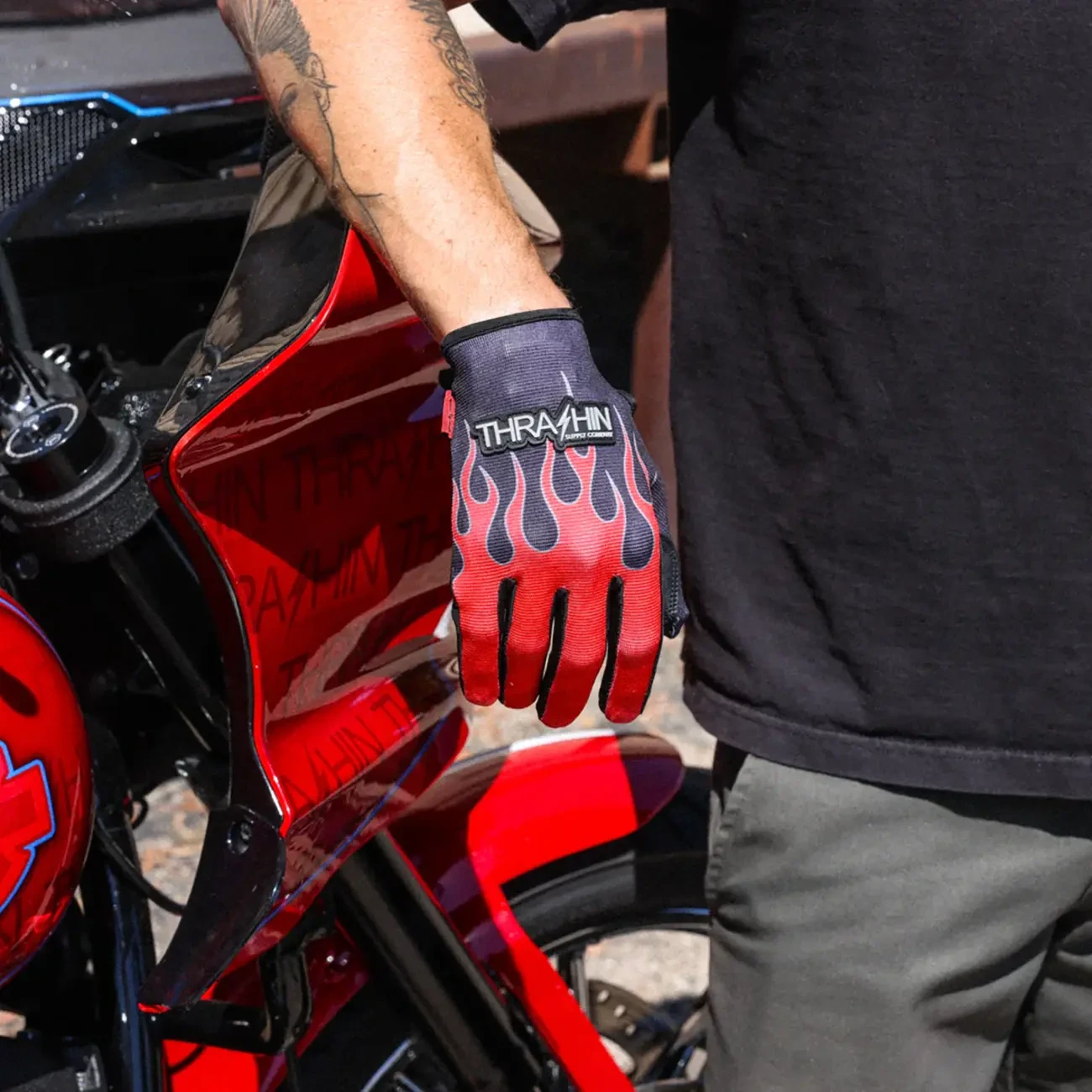 GLOVE FLAME STEALTH LEATHER PALM RED SMALL