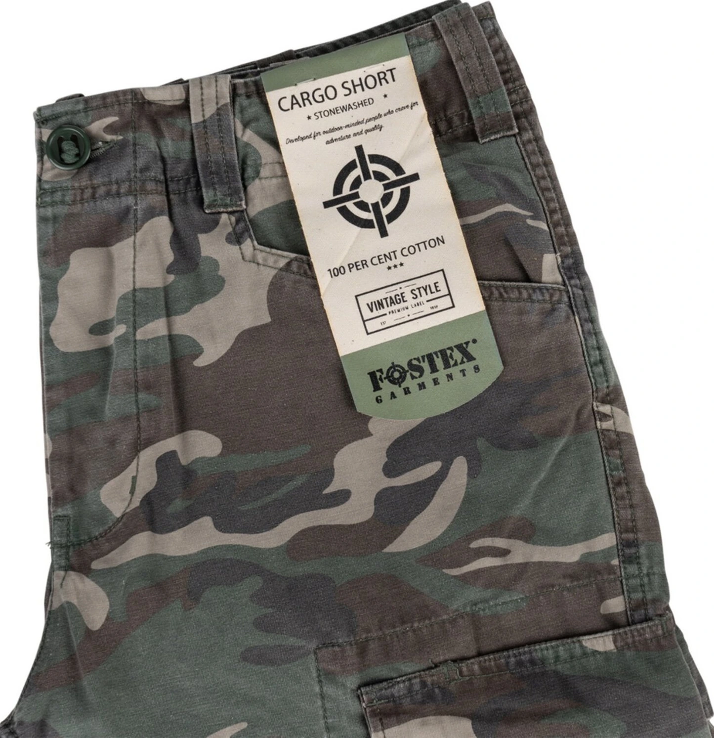 Army Surplus Cargo short, woodland stonewashed Green, XL, Washed