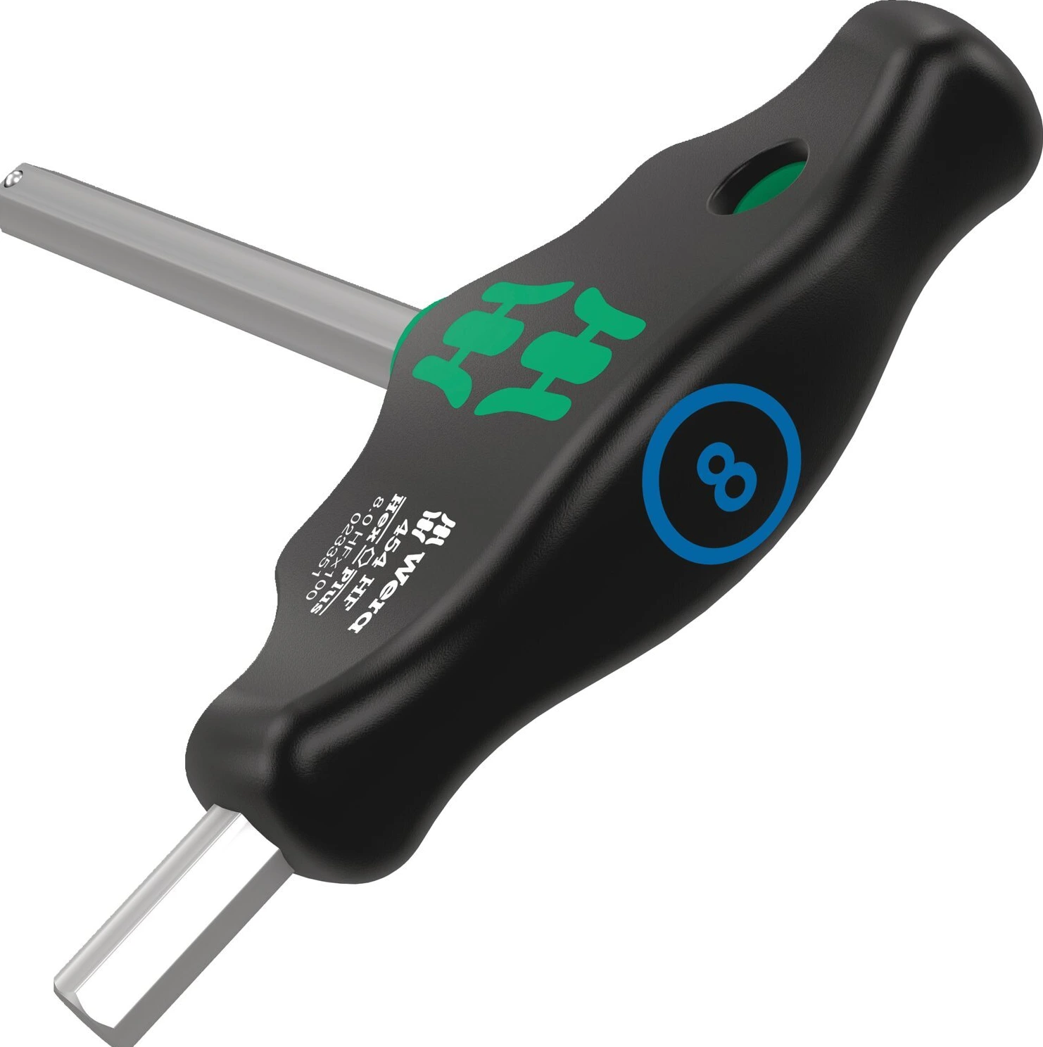 Wera HF T formos šešiakampis veržliaraktis su rankena serija 454 Dydis 8, juodas, chromuotas, 8 mm