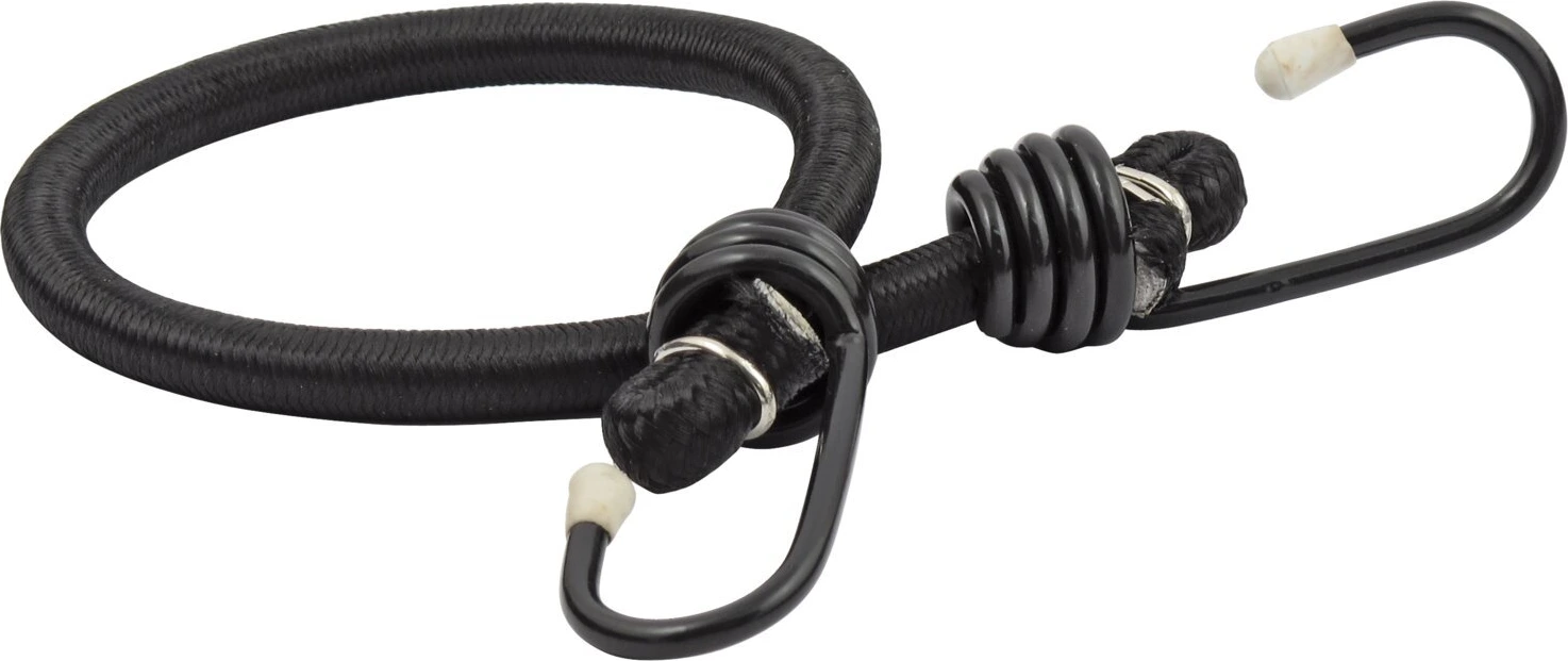 Bungee cord, 18" (45cm) x 9mm thick. 2 hooks, Black
