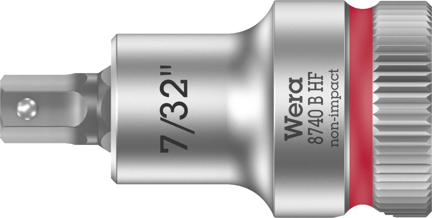 Wera Zyklop 3/8" Hex socket bit w/ holding function US sizes, 35 mm, Brushed