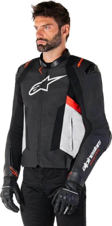 Alpinestars Leather Jacket Missile v3 Black/White/Red Fluo, 52