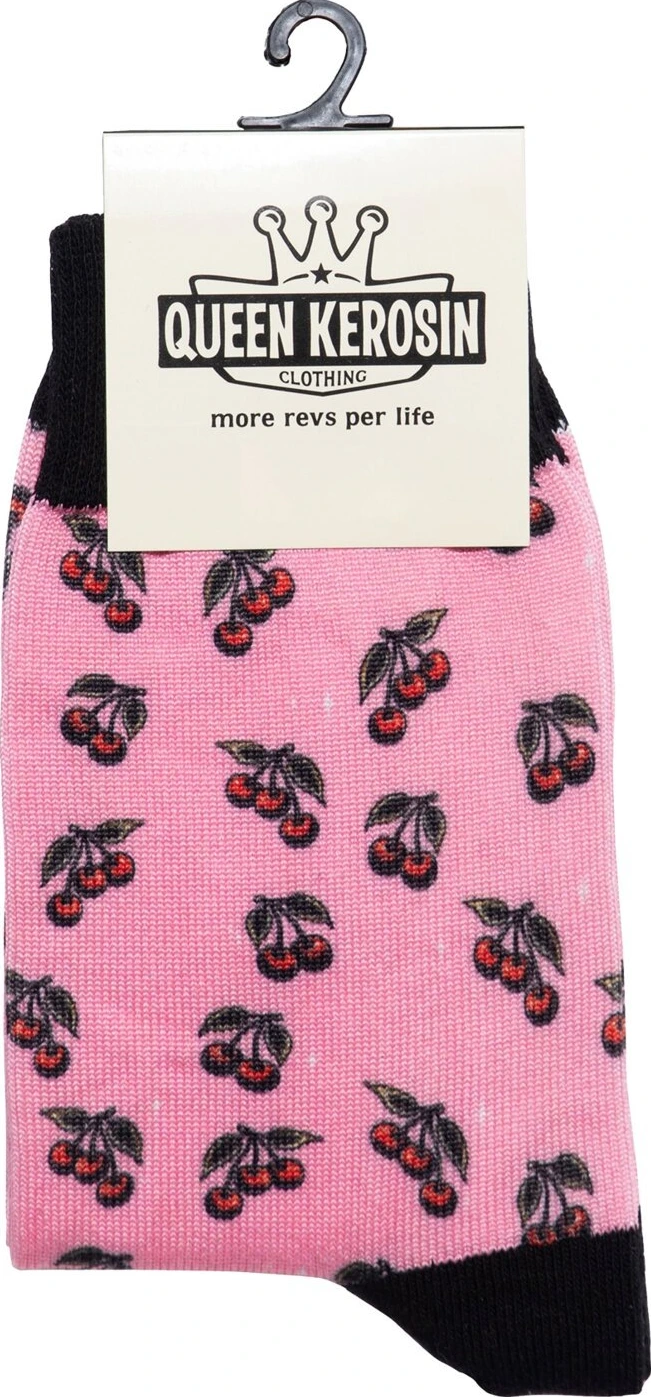 Queen Kerosin Cherries socks rose, Pink, 36-41