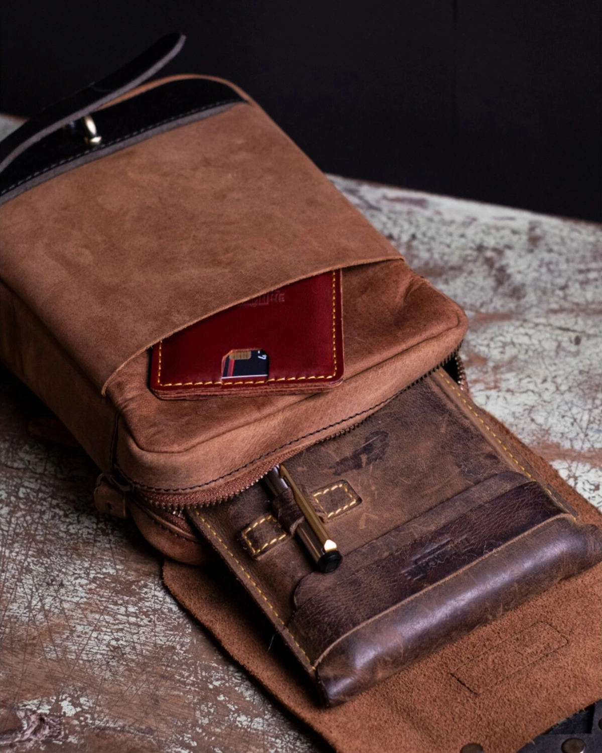 Trip Machine, Thigh bag / leg bag, tobacco brown