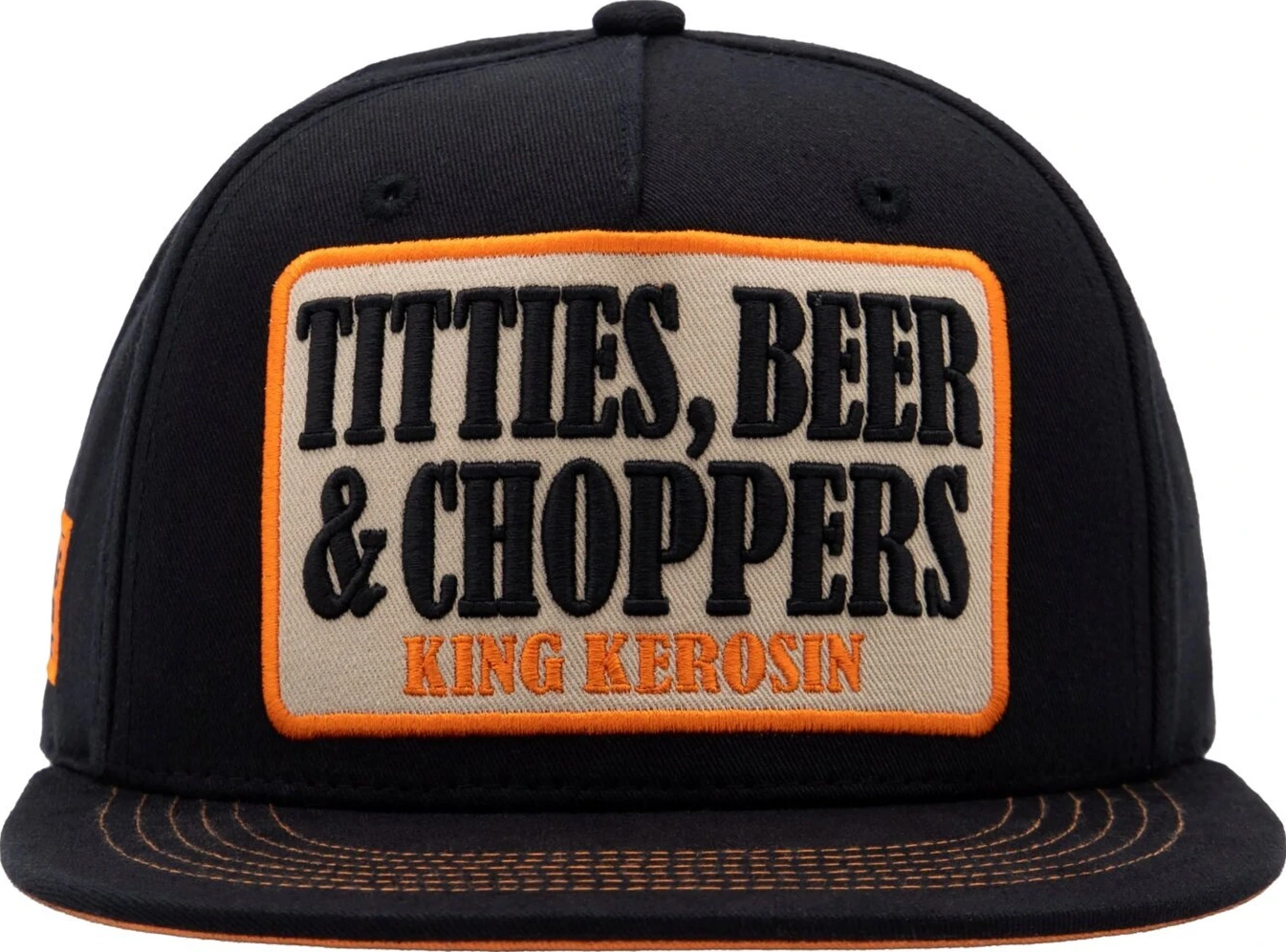 King Kerosin Titties, Beer & Choppers flat cap, Black