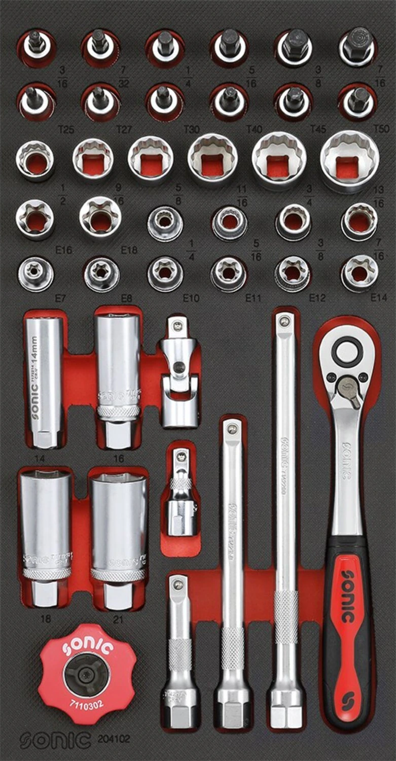 Sonic, 3/8" drive socket set. 41-piece. US / SAE sizes, 190 mm