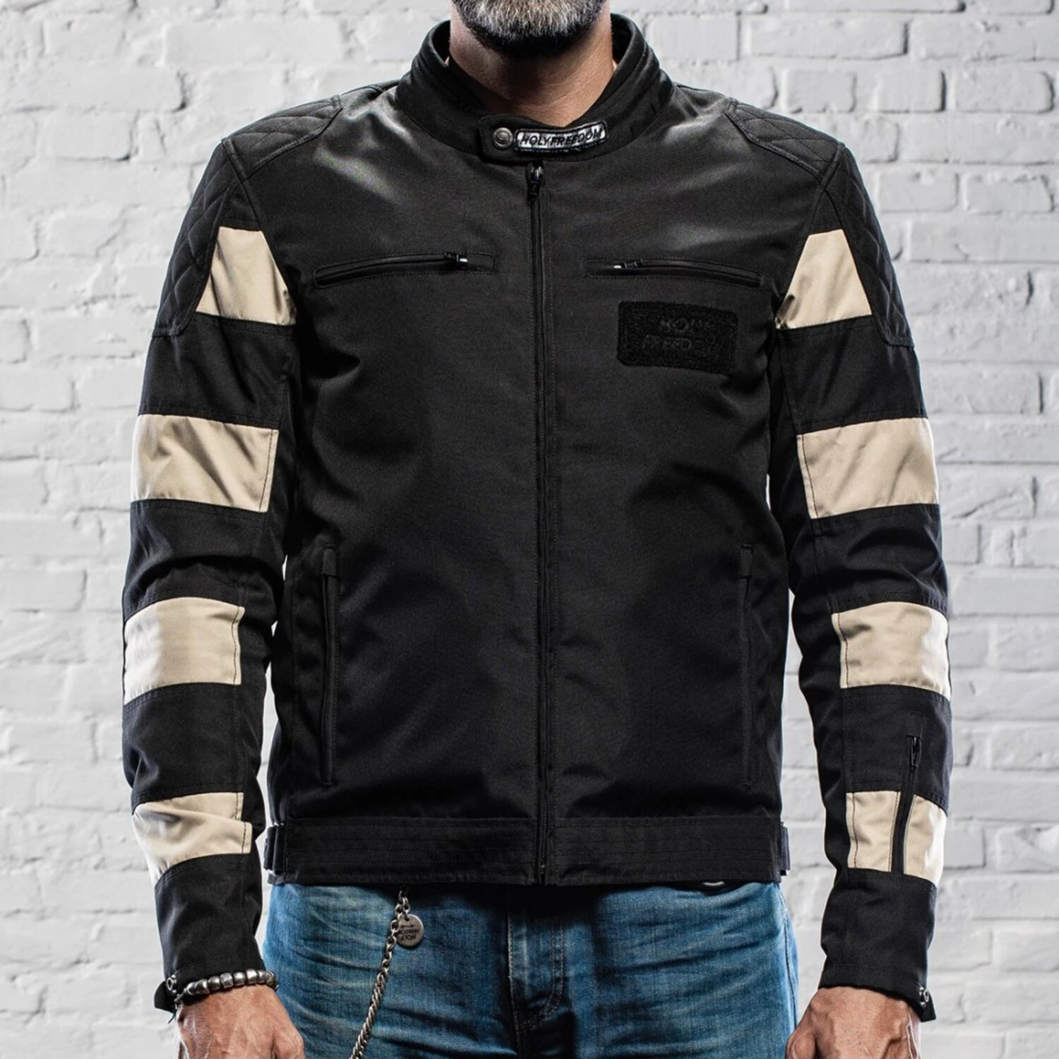 Holy Freedom Prison jacket, Black, off Black, white, M