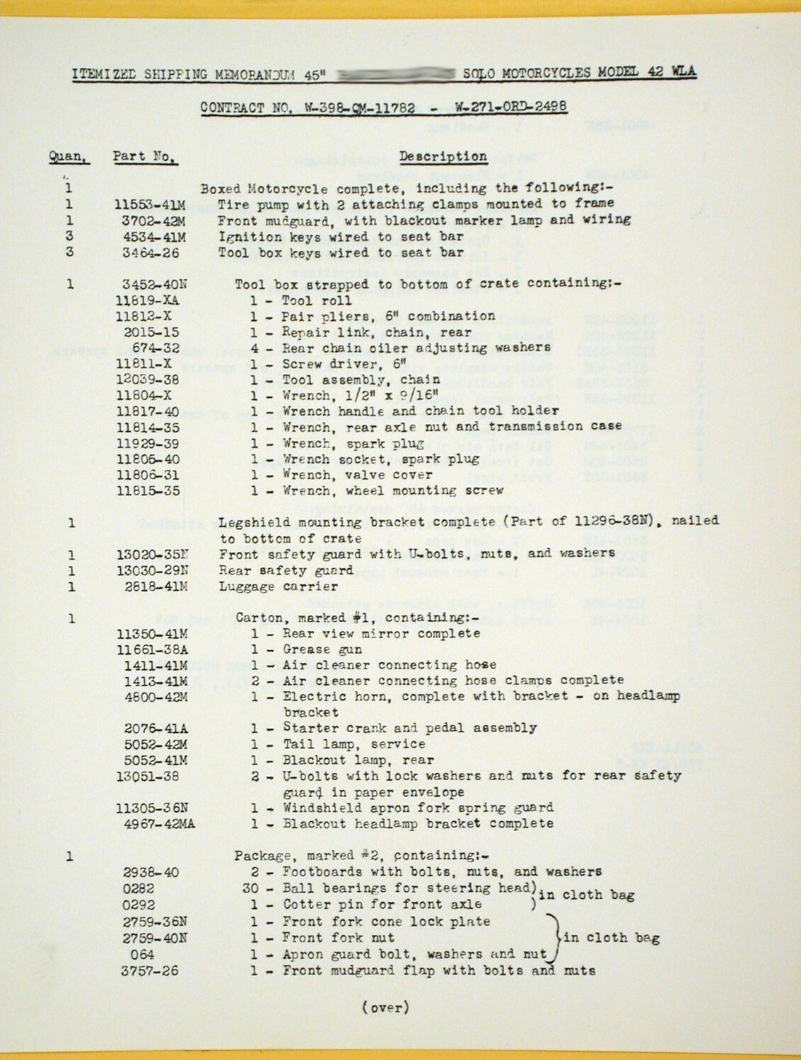 Assy/uncrating procedure 1942 WLA