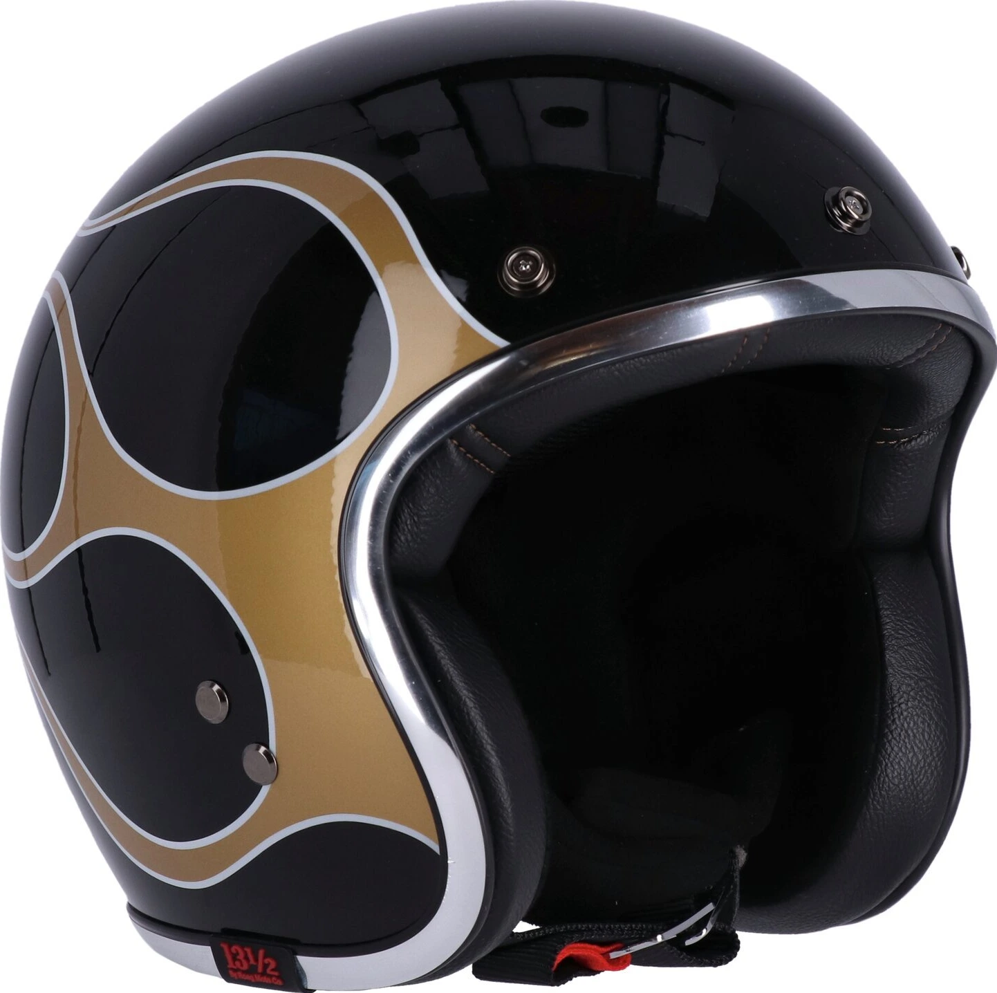 13 1/2 Skull bucket helmet, flames Black, gold, XS, Gloss