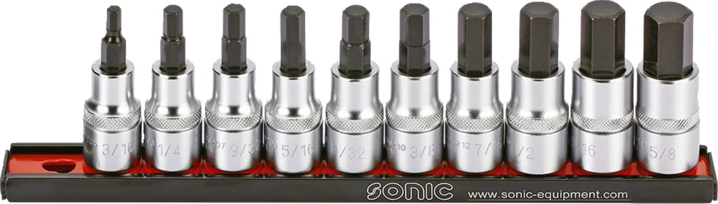 Sonic, hex bit socket rail set 1/2". 10-piece. US/SAE, 264 mm