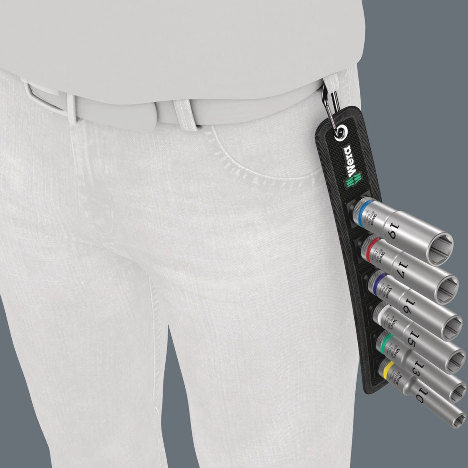 Wera, socket belt with 1/2" drive hex deep sockets - Metric, Black