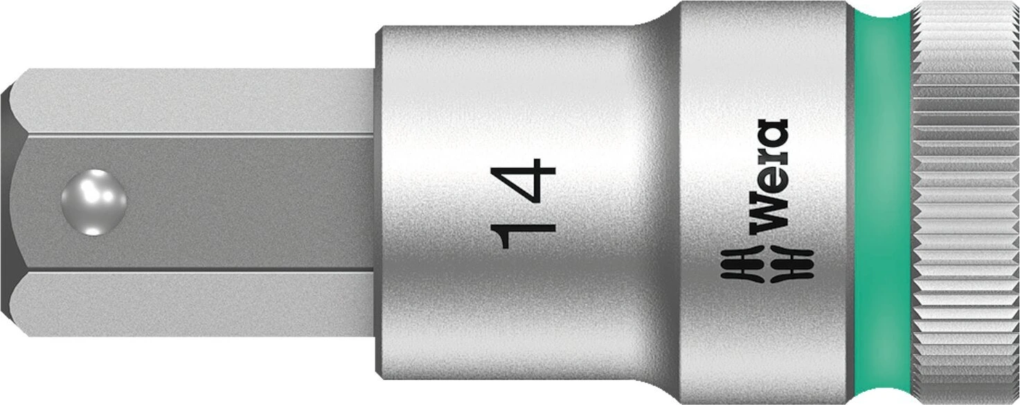 Wera Zyklop 1/2" Hex socket bit with holding function, 14 mm, Brushed
