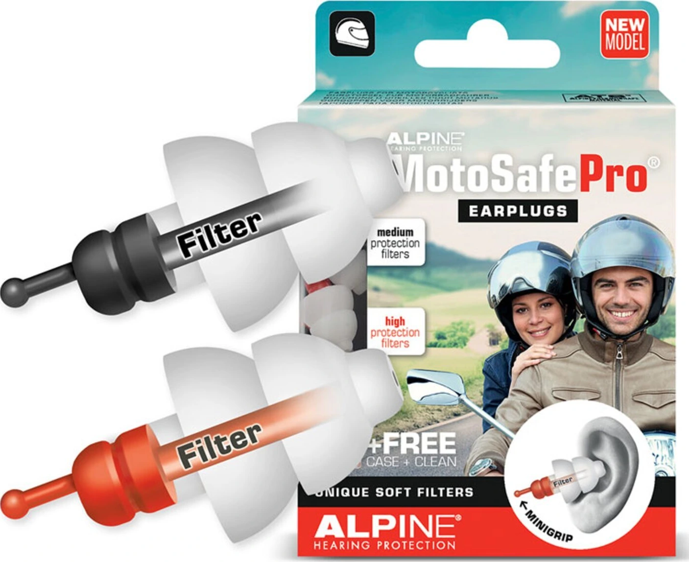 Alpine MotoSafe Pro Earplugs with mini grip