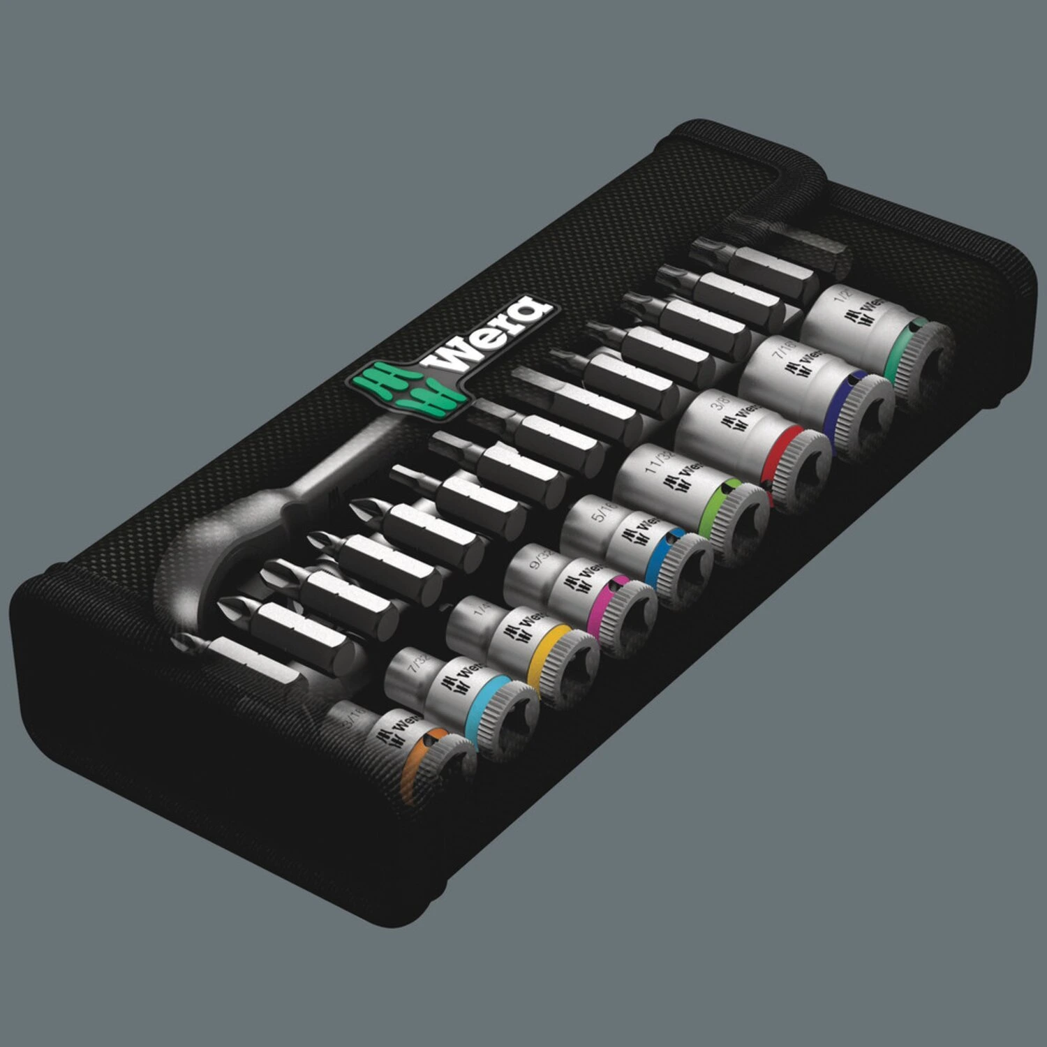 Wera Zyklop ratchet switch kit 28 pcs. 1/4" drive - US Sizes, Black, Chrome