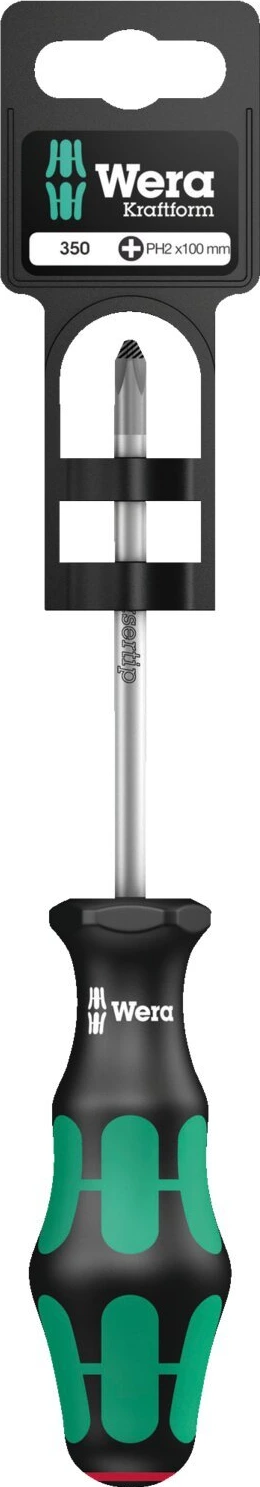 Wera screwdriver for Phillips screws PH2 Series 300, Black, 100 mm, Chrome