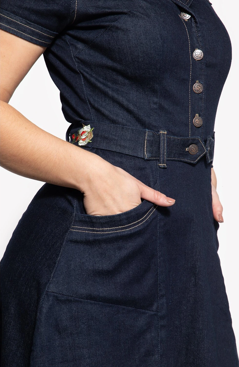 Queen Kerosin Swing Denim dress dark blue, L