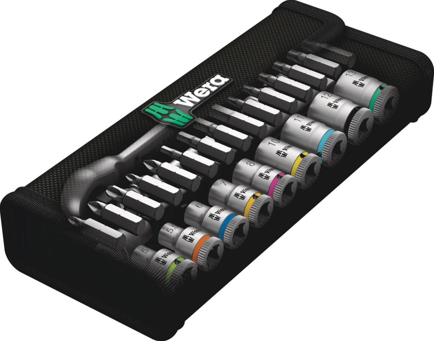 Wera Zyklop ratchet switch kit 28 pcs. 1/4" drive - Metric, Red, 141 mm, Chrome