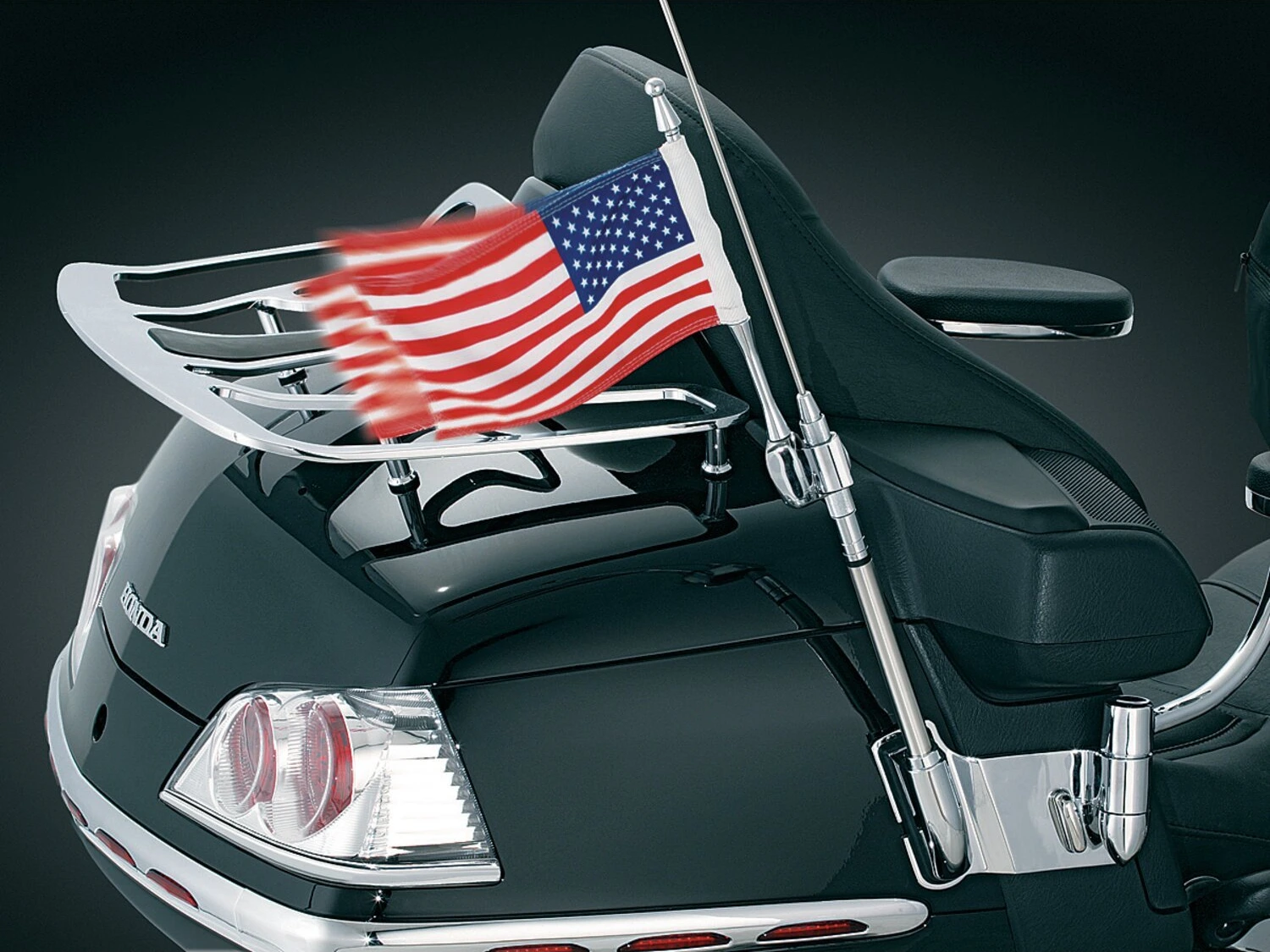 Kuryakyn, Antenna flag mount with us flag, Red, Chrome