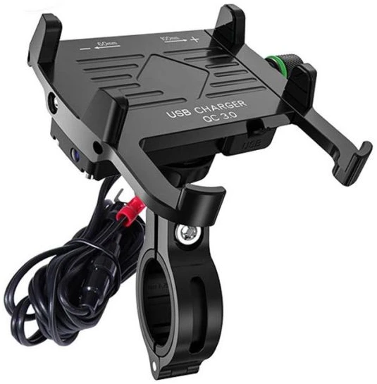 Tālruņa turētājs ar USB Quick Charge 3.0 lādētāju R10 (krāsa melna, metāls)