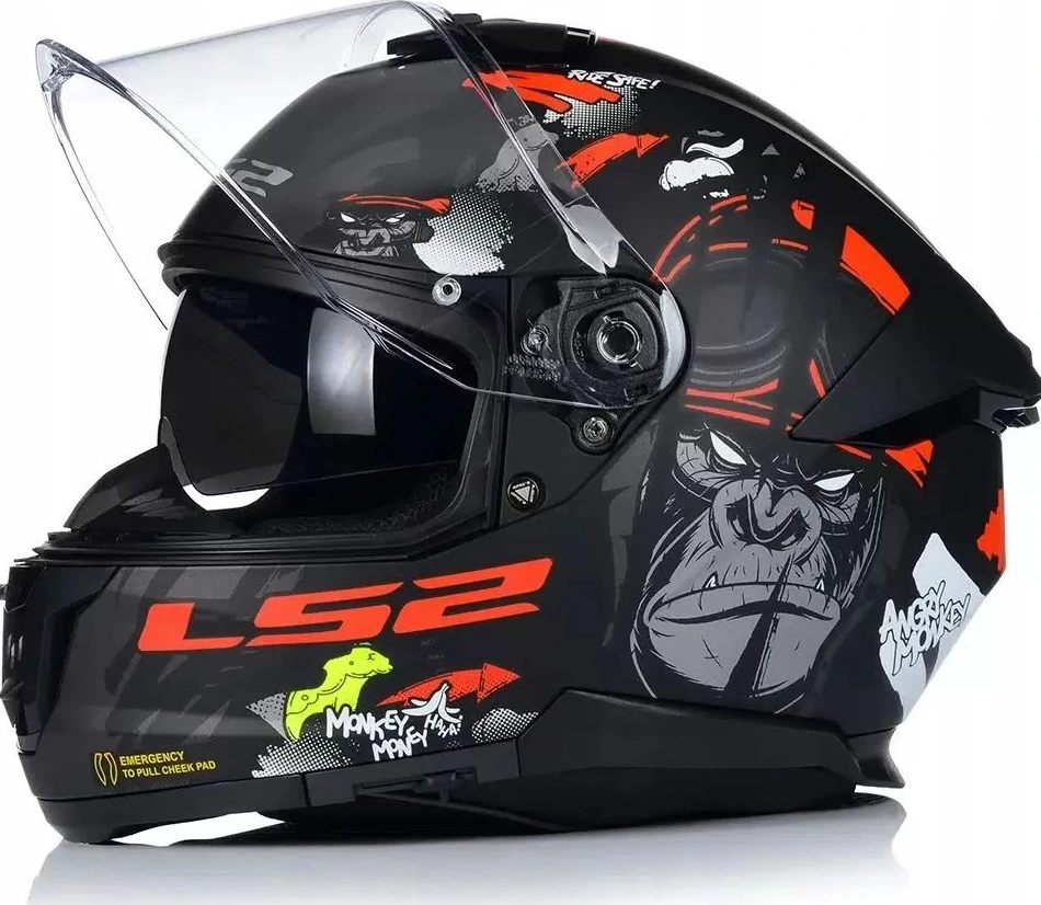 LS2 FF808 STREAM II ANGRY MONKEY helmet - S, Matt Black Red