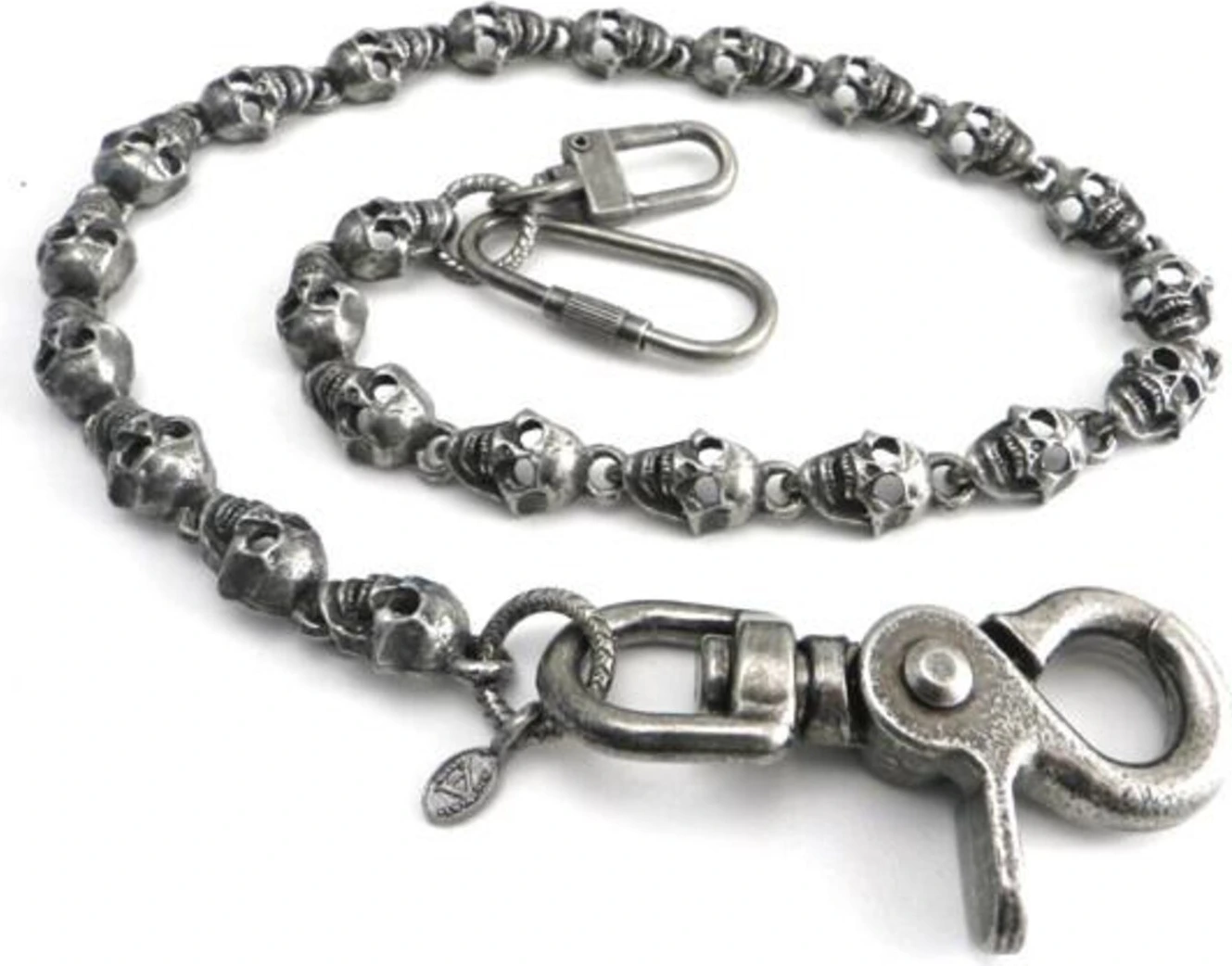 Amigaz Flat Skull Pewter Wallet Chain 16", Silver